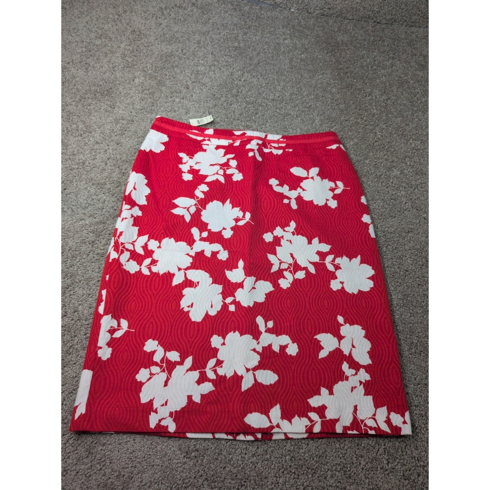 Talbots Red and White Floral Pencil Skirt